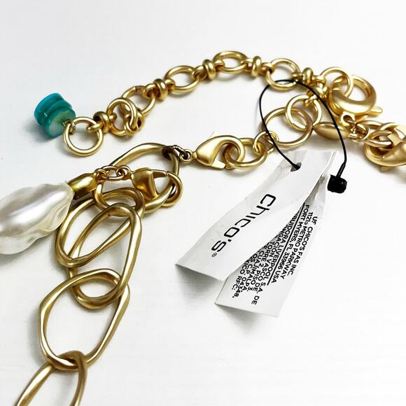 NEW Chico's Pearlescent Goldtone Collar Necklace - Picture 6 of 7